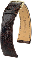 Curea din piele Hirsch Genuine Croco M 18800810OE-1, maro, piele de crocodil, open end (pentru tije fixe), lungime M, Quick Release