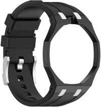 Curea din silicon Ricardo Pinzolo (pentru Swatch Royal Pop), Black, cu etui, coroană la 12h