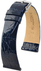Curea din piele Hirsch Prestige L 02208080-2, albastră, piele de crocodil, lungime L, Quick Release