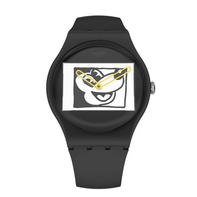 Swatch Mickey Blanc Sur Noir SUOZ337 Mickey Mouse x Keith Haring