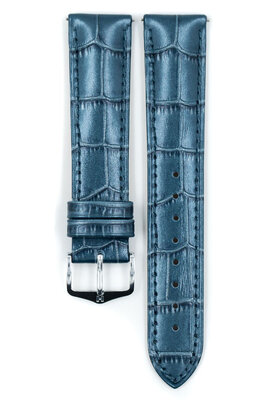 Curea din piele Hirsch Duke Metallic M 01027180-2, albastru, piele de vițel, lungime M, Quick Release