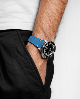 Curea din piele Hirsch Serro L 05564080-2, albastru, piele întoarsă, Limited Edition, lungime L, Quick Release