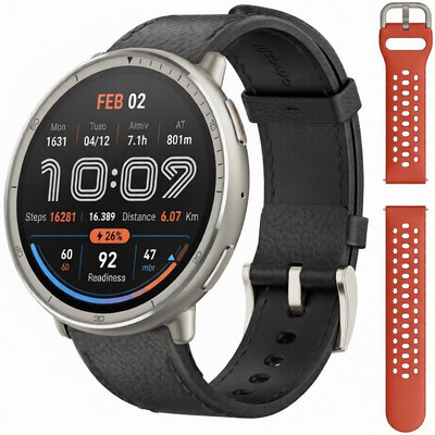 Amazfit Active 2 Premium (Round) Black Leather (+ curea de schimb)