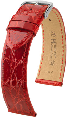 Curea din piele Hirsch Genuine Croco 18900820-2, culoarea roșie, piele de crocodil, Quick Release