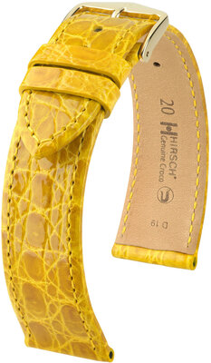 Curea din piele Hirsch Genuine Croco 18900872-7, culoarea galbenă, piele de crocodil, Quick Release