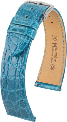Curea din piele Hirsch Genuine Croco 18900883-2, culoarea albastră, piele de crocodil, Quick Release