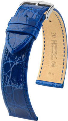 Curea din piele Hirsch Genuine Croco 18900885-2, culoarea albastră, piele de crocodil, Quick Release