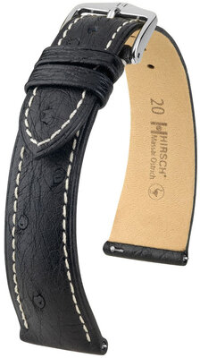 Curea din piele Hirsch Massai Ostrich L 04362051-2, negru, piele de struț, lungime L, eliberare rapidă