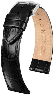 Hirsch Louisianalook Leather Strap L 03427050-2, negru, piele de vițel, lungime L, eliberare rapidă
