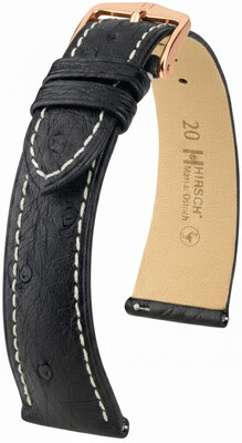 Curea din piele Hirsch Massai Ostrich 04262151-7, culoarea neagră, piele de struț, Quick Release