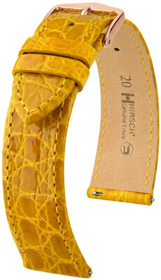 Curea din piele Hirsch Genuine Croco L 01808072-7, galben, piele de crocodil, lungime L, Quick Release