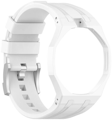 Curea din silicon Ricardo Pinzolo (pentru Swatch Royal Pop), White, cu husă, coroană la 12h