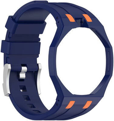 curea din silicon Ricardo Pinzolo (pentru Swatch Royal Pop), Blue, cu husă, coroană la 12h