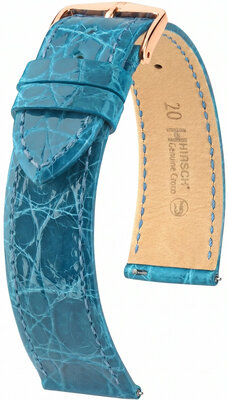 Curea din piele Hirsch Genuine Croco 01808183-7, culoarea albastră, piele de crocodil, Quick Release