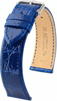 Curea din piele Hirsch Genuine Croco 01808185-2, culoarea albastră, piele de crocodil, Quick Release