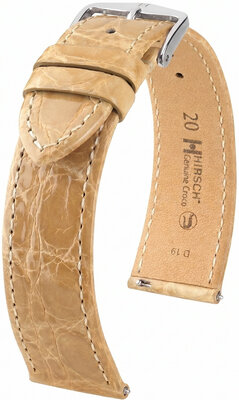 Curea din piele Hirsch Genuine Croco 01808190-2, culoarea bej, piele de crocodil, Quick Release