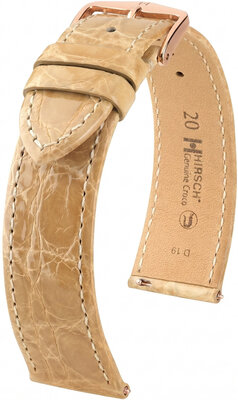 Curea din piele Hirsch Genuine Croco 01808190-7, culoarea bej, piele de crocodil, Quick Release