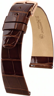 curea din piele Hirsch Prestige L 02207010-7, maro, piele de aligator, lungime L, Quick Release