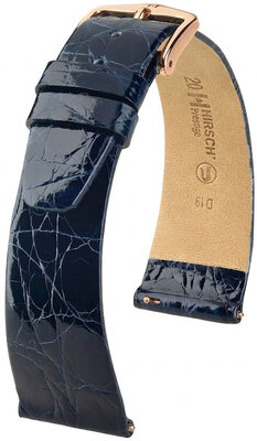 Curea din piele Hirsch Prestige 02208180-7, culoarea albastră, piele de crocodil, Quick Release