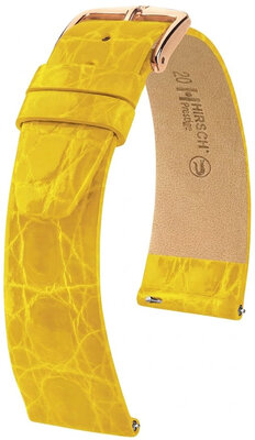 Curea din piele Hirsch Prestige 02308172-7, culoarea galbenă, piele de crocodil, Quick Release