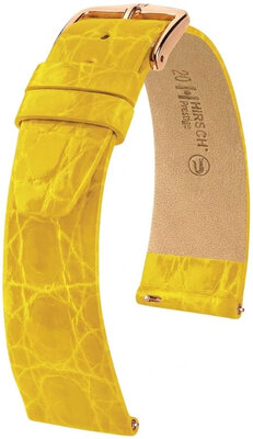 Curea din piele Hirsch Prestige L 02208072-7, galbenă, piele de crocodil, lungime L, Quick Release