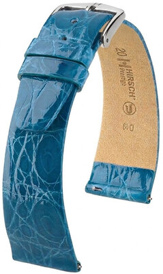 Curea din piele Hirsch Prestige L 02208083-2, albastră, piele de crocodil, lungime L, Quick Release