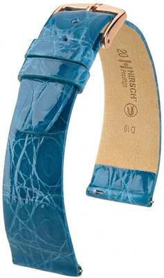 Curea din piele Hirsch Prestige L 02208083-7, albastră, piele de crocodil, lungime L, Quick Release