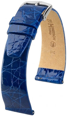 Curea din piele Hirsch Prestige L 02208085-2, albastră, piele de crocodil, lungime L, Quick Release