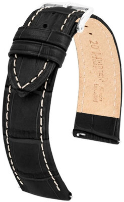 Curea din piele Hirsch Duke 01028151-2, neagră, piele de vițel, lungime M, Quick Release