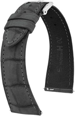 Curea din piele Hirsch London Nubuk L 04277030-2, gri, piele de aligator, lungime L, Quick Release