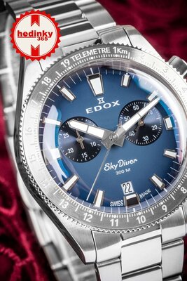 Edox SkyDiver Chronograph Quartz 10116-3-buidn Limited Edition 1000pcs ( + curea de rezervă )